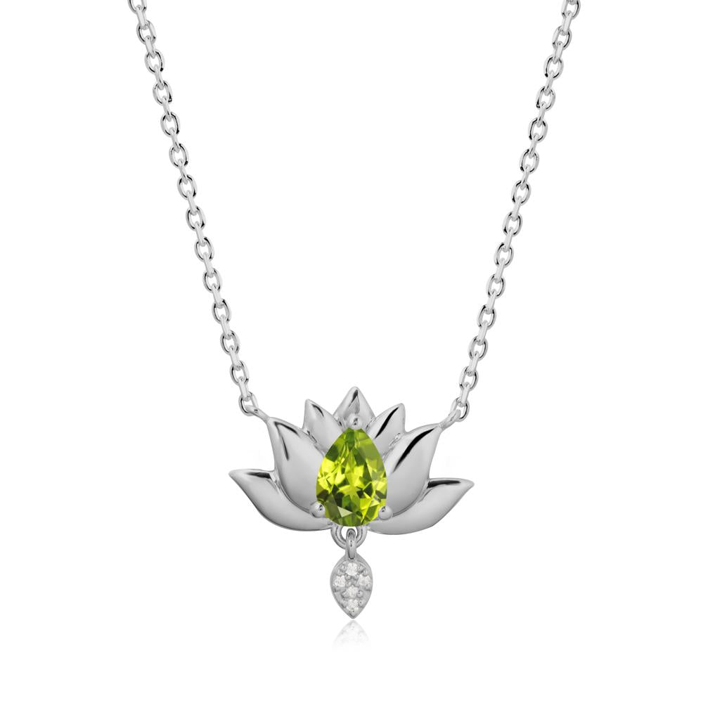 Pear Shaped Peridot Lotus Flower Pendant - LUO Jewelry #metal_platinum