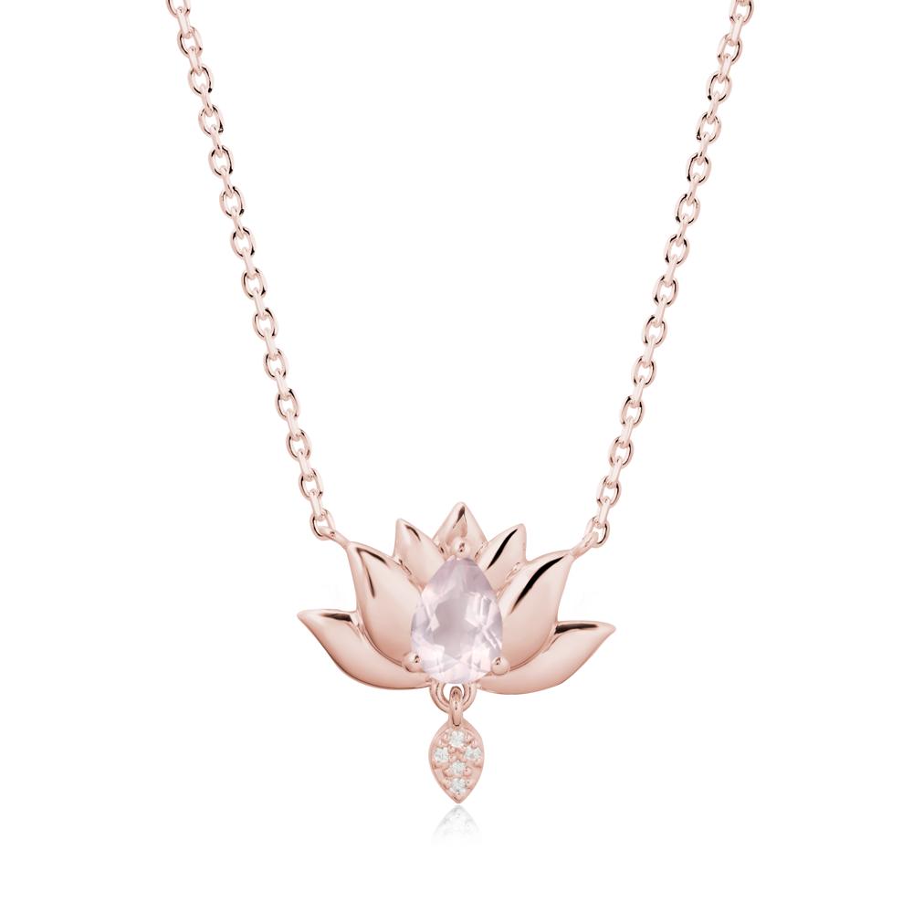 Tear Shaped Rose Quartz Lotus Necklace - LUO Jewelry #metal_18k rose gold