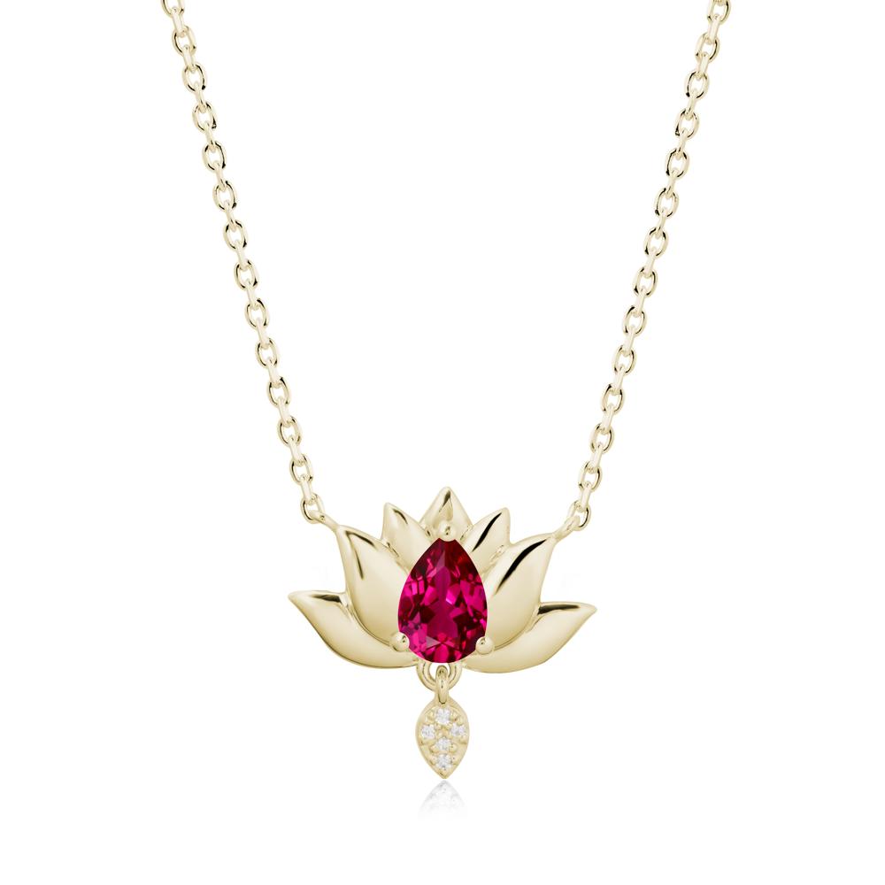 Pear Shaped Ruby Lotus Flower Pendant - LUO Jewelry #metal_14k yellow gold