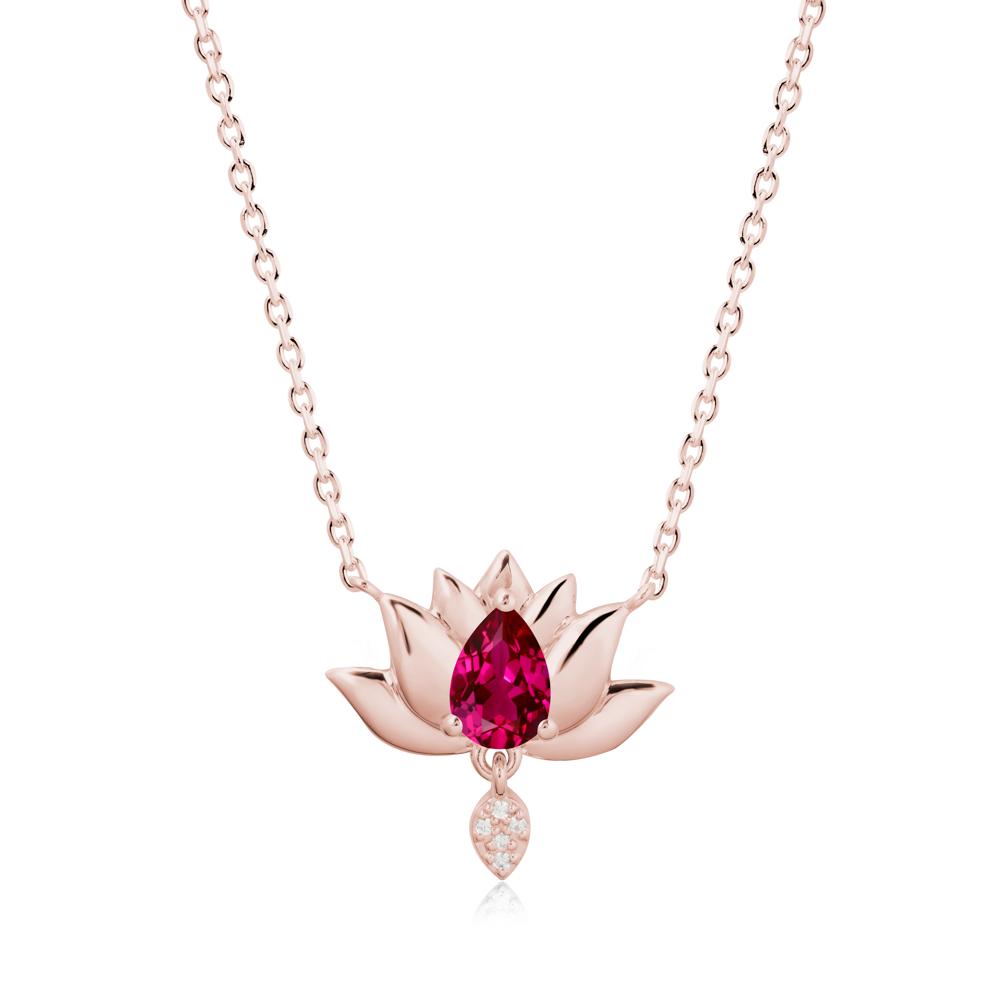 Pear Shaped Ruby Lotus Flower Pendant - LUO Jewelry #metal_18k rose gold