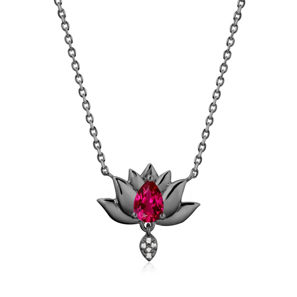 Pear Shaped Ruby Lotus Flower Pendant - LUO Jewelry #metal_black finish sterling silver