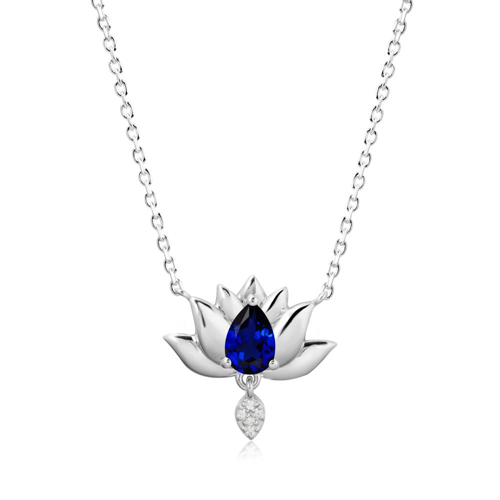 Tear Shaped Sapphire Lotus Necklace - LUO Jewelry #metal_18k white gold