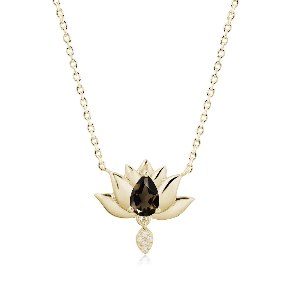 Pear Shaped Smoky Quartz Lotus Flower Pendant - LUO Jewelry #metal_14k yellow gold