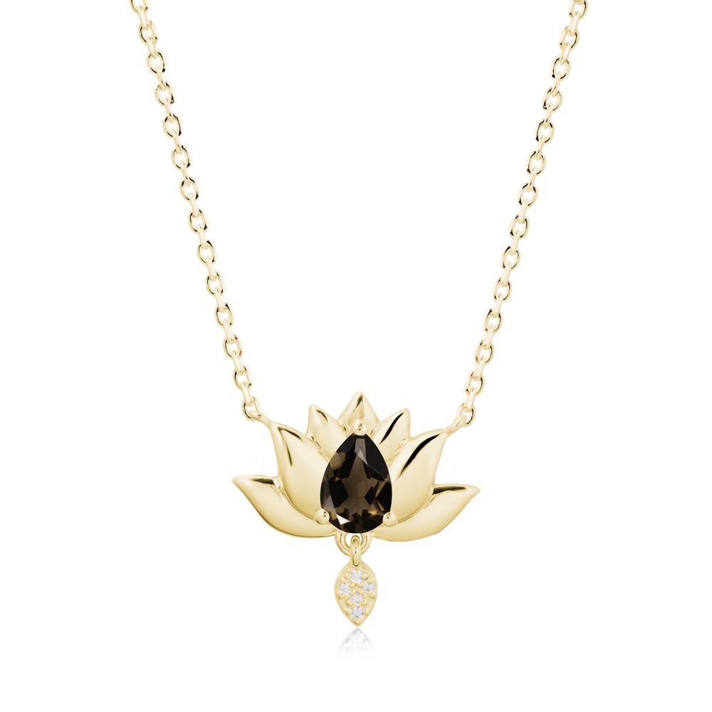Pear Shaped Smoky Quartz Lotus Flower Pendant - LUO Jewelry #metal_18k yellow gold