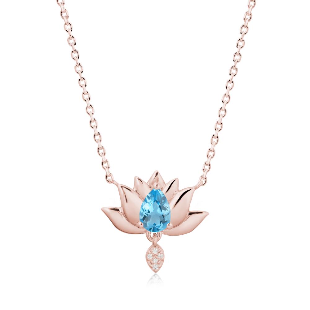 Tear Shaped Swiss Blue Topaz Lotus Necklace - LUO Jewelry #metal_18k rose gold
