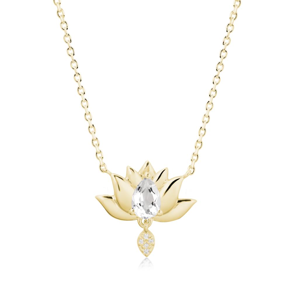 Pear Shaped White Topaz Lotus Flower Pendant - LUO Jewelry #metal_18k yellow gold