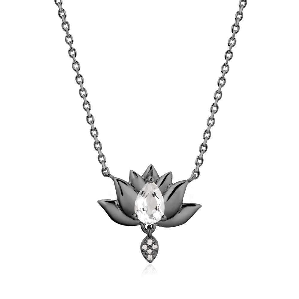 Pear Shaped White Topaz Lotus Flower Pendant - LUO Jewelry #metal_black finish sterling silver