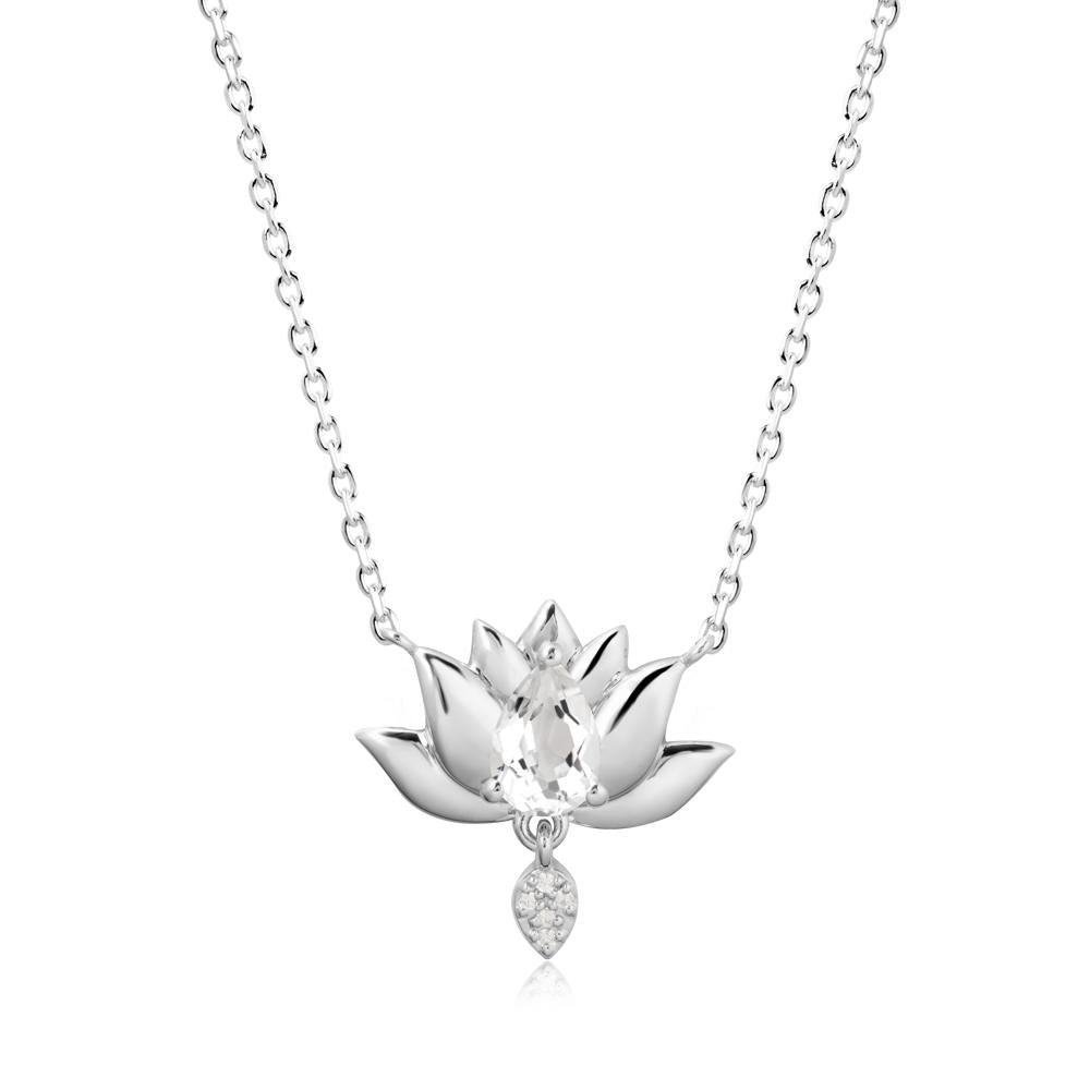 Pear Shaped White Topaz Lotus Flower Pendant - LUO Jewelry #metal_sterling silver