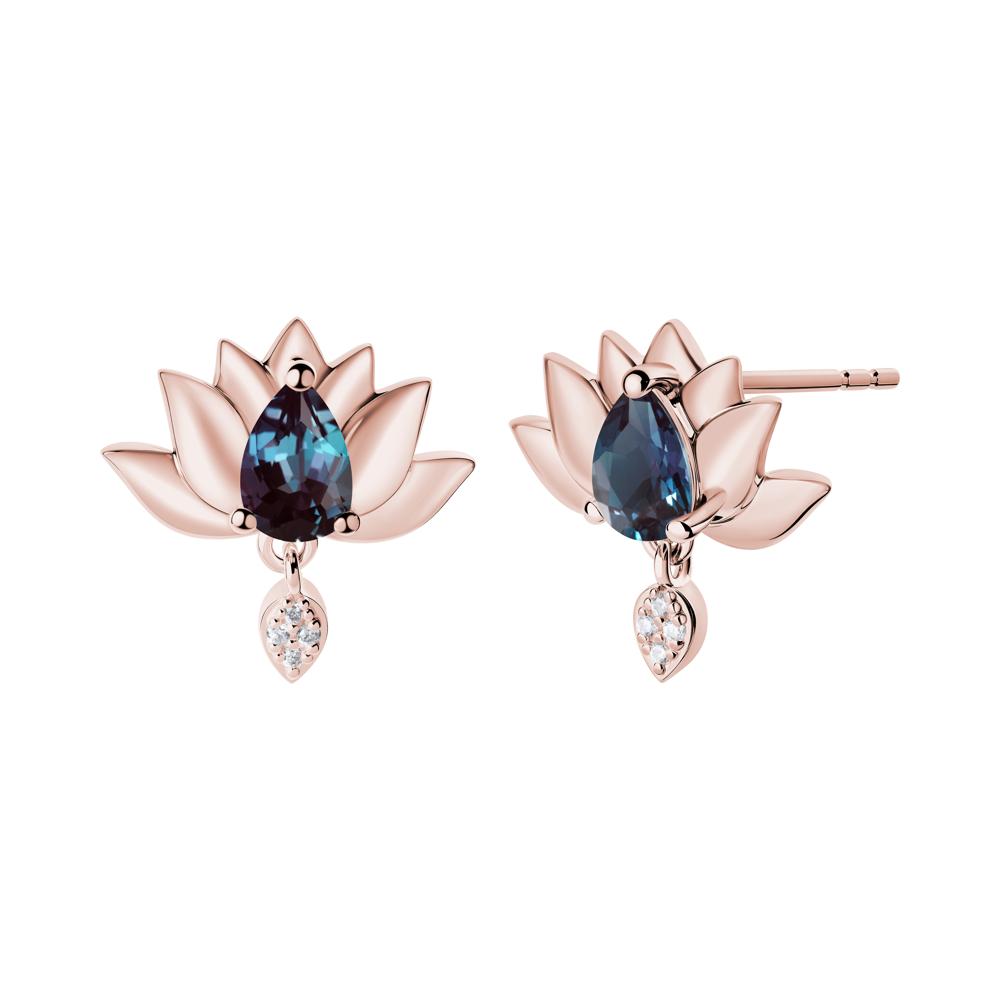 Pear Shaped Alexandrite Lotus Flower Earrings - LUO Jewelry #metal_18k rose gold