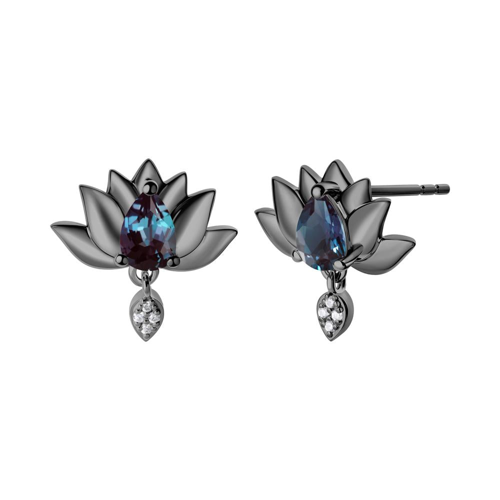 Pear Shaped Alexandrite Lotus Flower Earrings - LUO Jewelry #metal_black finish sterling silver