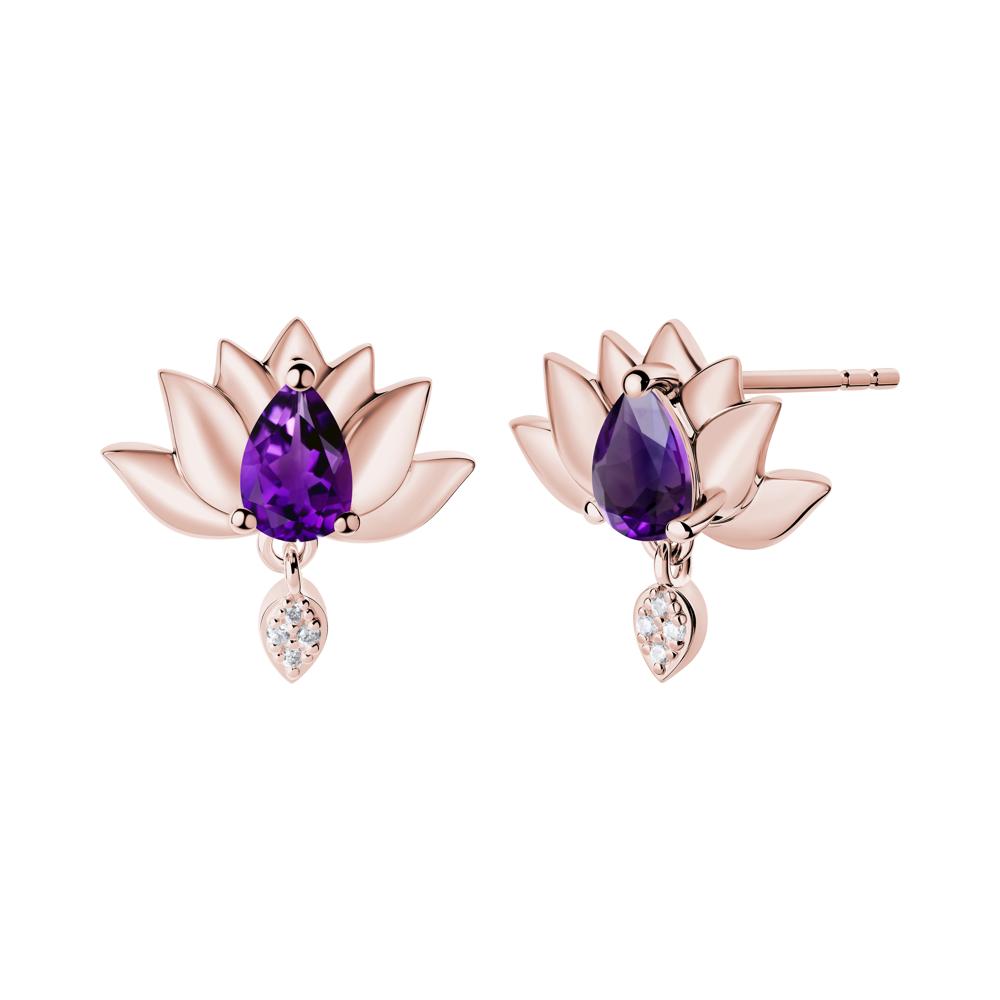 Tear Shaped Amethyst Lotus Stud Earrings - LUO Jewelry #metal_18k rose gold