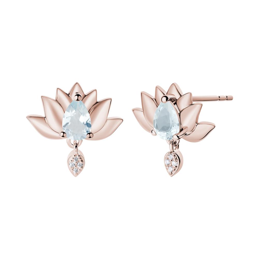 Tear Shaped Aquamarine Lotus Stud Earrings - LUO Jewelry #metal_14k rose gold