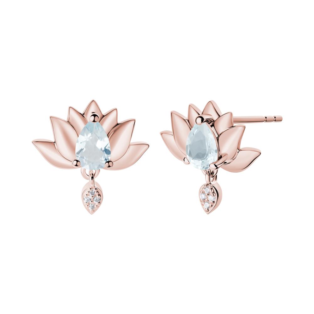 Tear Shaped Aquamarine Lotus Stud Earrings - LUO Jewelry #metal_18k rose gold