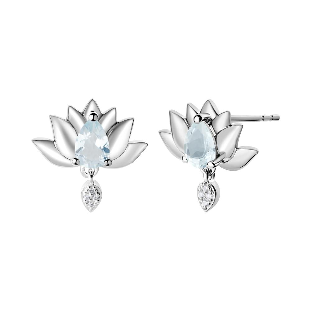 Tear Shaped Aquamarine Lotus Stud Earrings - LUO Jewelry #metal_18k white gold