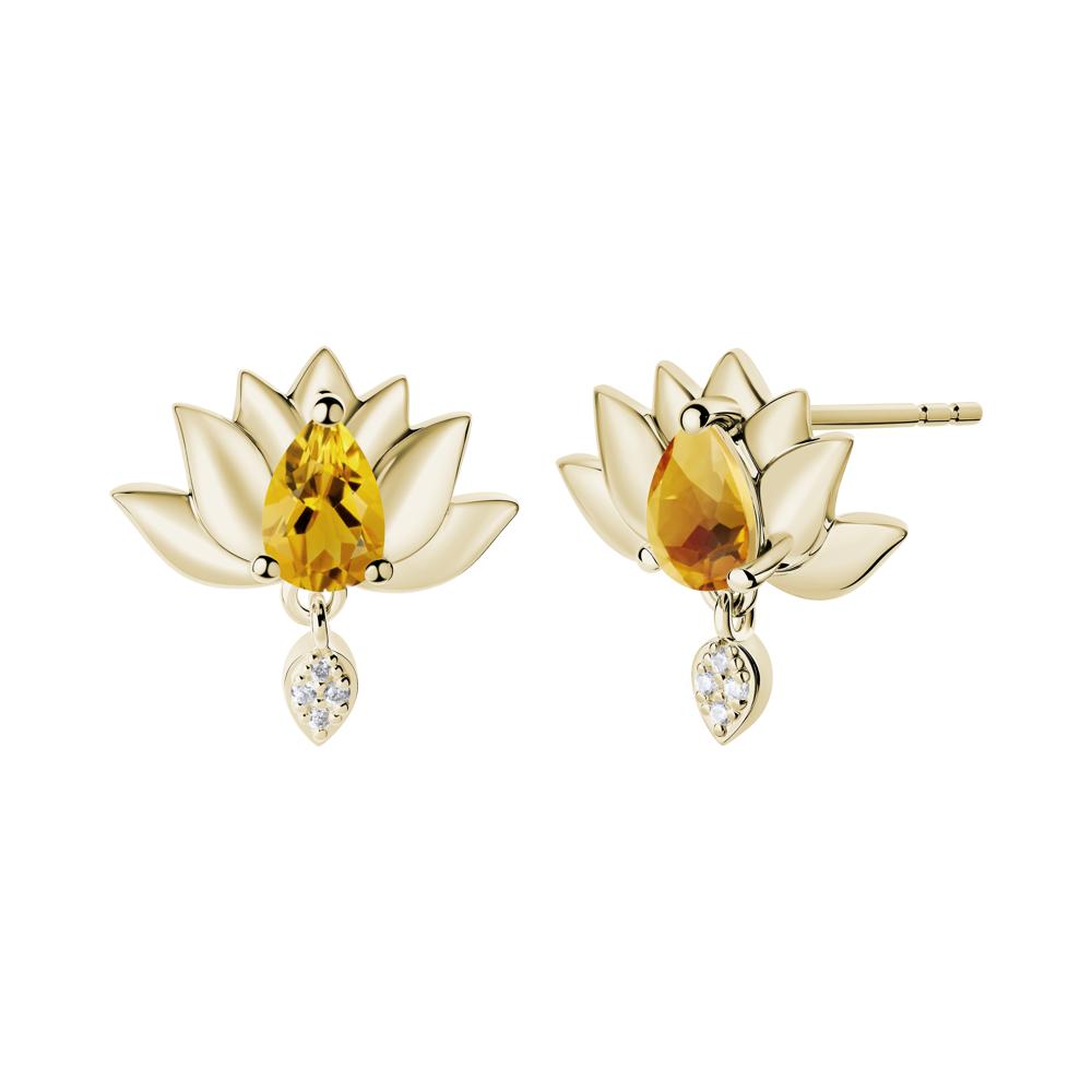 Pear Shaped Citrine Lotus Flower Earrings - LUO Jewelry #metal_14k yellow gold