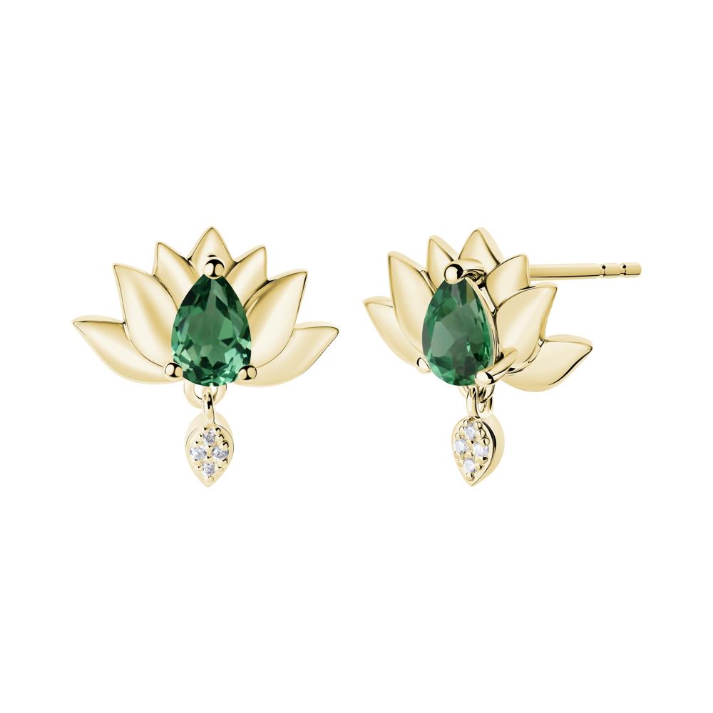Pear Shaped Green Sapphire Lotus Flower Earrings - LUO Jewelry #metal_18k yellow gold