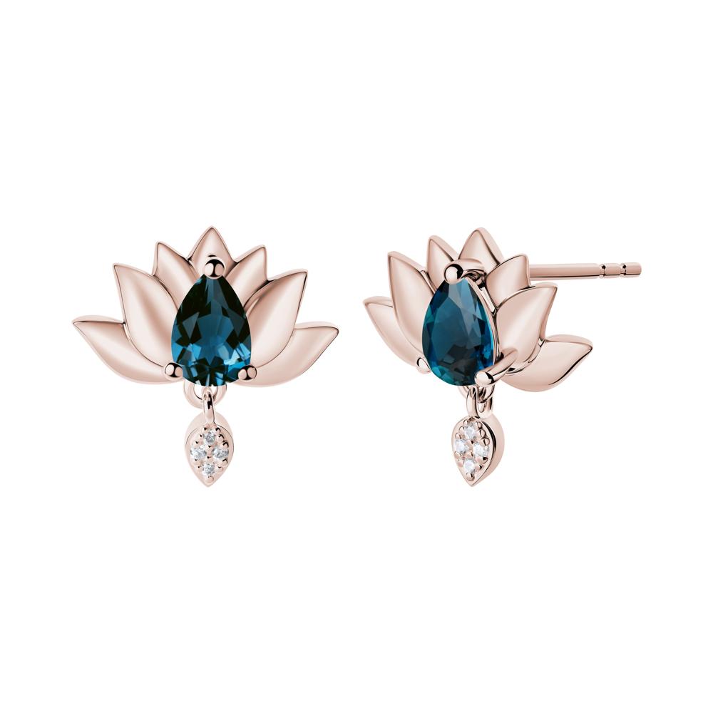 Pear Shaped London Blue Topaz Lotus Flower Earrings - LUO Jewelry #metal_14k rose gold