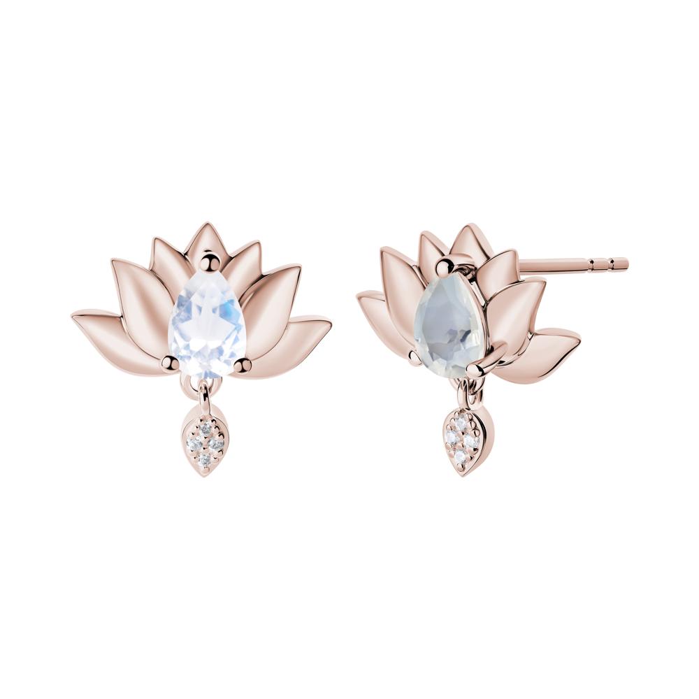 Tear Shaped Moonstone Lotus Stud Earrings - LUO Jewelry #metal_14k rose gold