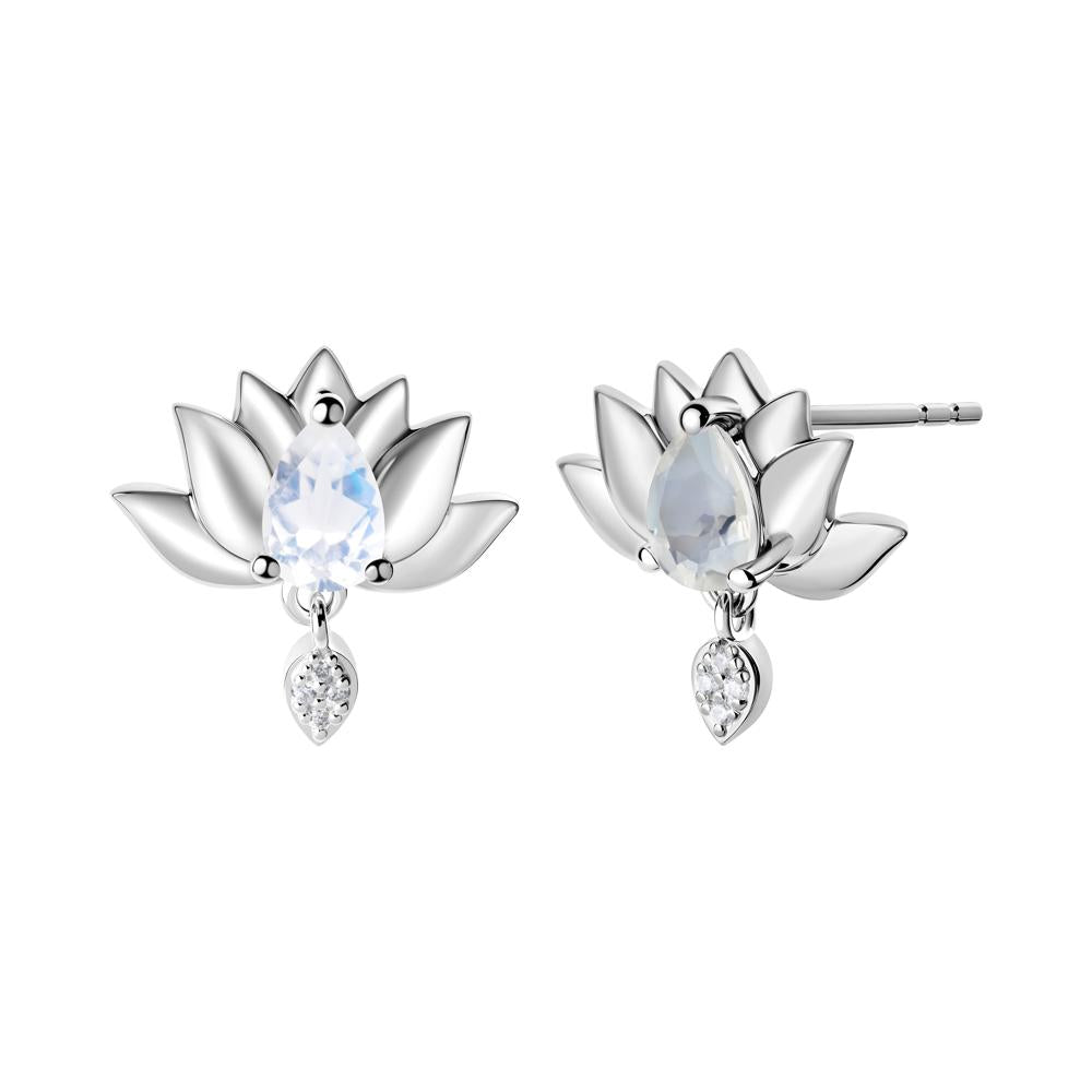Tear Shaped Moonstone Lotus Stud Earrings - LUO Jewelry #metal_14k white gold