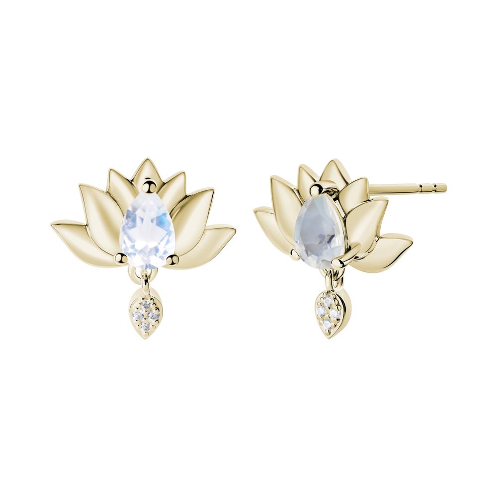 Tear Shaped Moonstone Lotus Stud Earrings - LUO Jewelry #metal_14k yellow gold