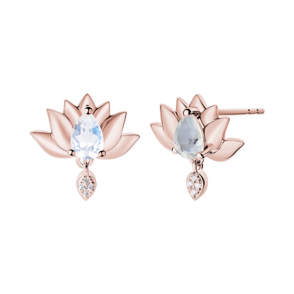 Tear Shaped Moonstone Lotus Stud Earrings - LUO Jewelry #metal_18k rose gold