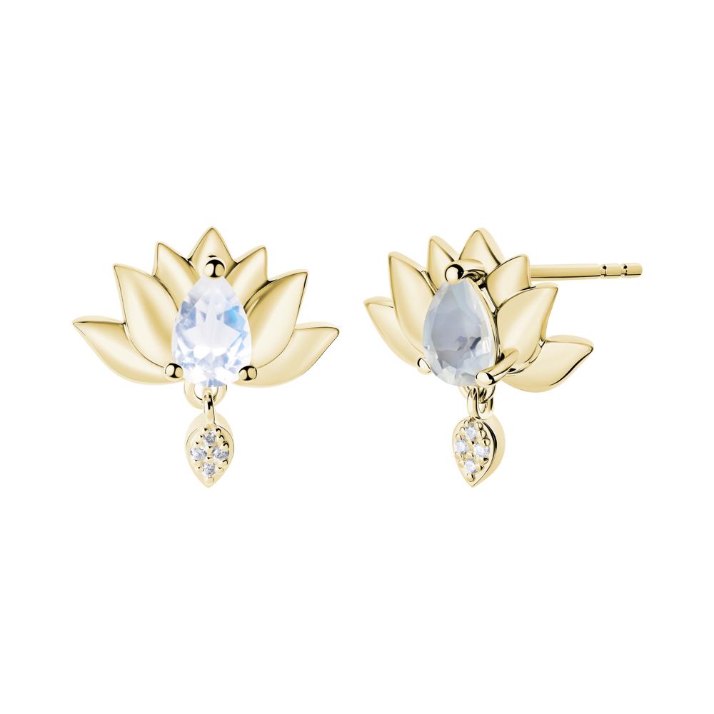 Tear Shaped Moonstone Lotus Stud Earrings - LUO Jewelry #metal_18k yellow gold