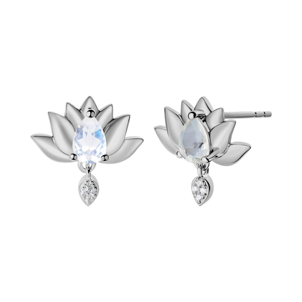 Tear Shaped Moonstone Lotus Stud Earrings - LUO Jewelry #metal_platinum