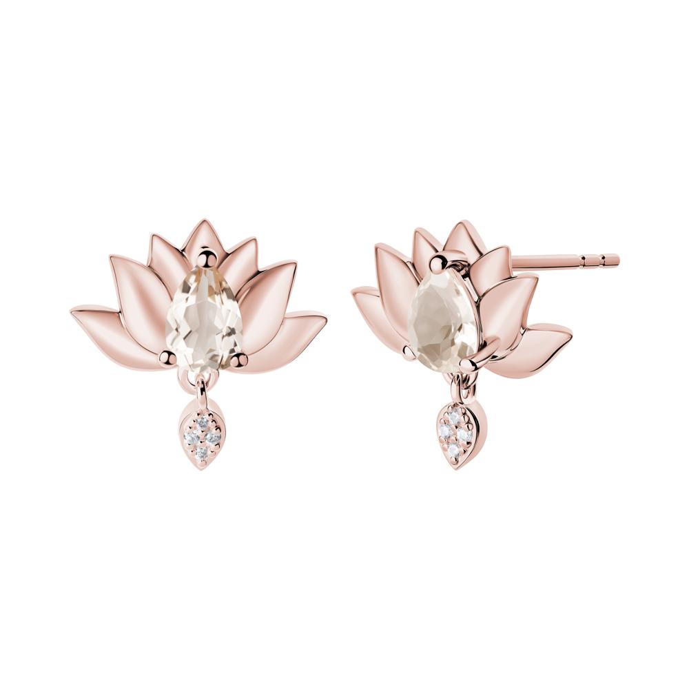 Tear Shaped Morganite Lotus Stud Earrings - LUO Jewelry #metal_18k rose gold