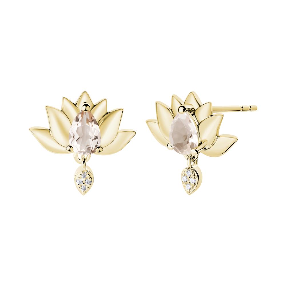 Tear Shaped Morganite Lotus Stud Earrings - LUO Jewelry #metal_18k yellow gold