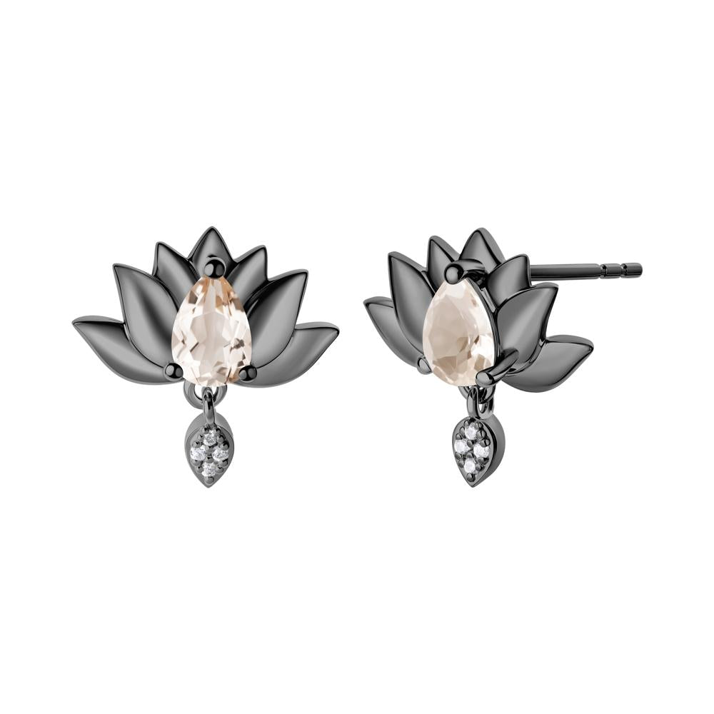 Tear Shaped Morganite Lotus Stud Earrings - LUO Jewelry #metal_black finish sterling silver