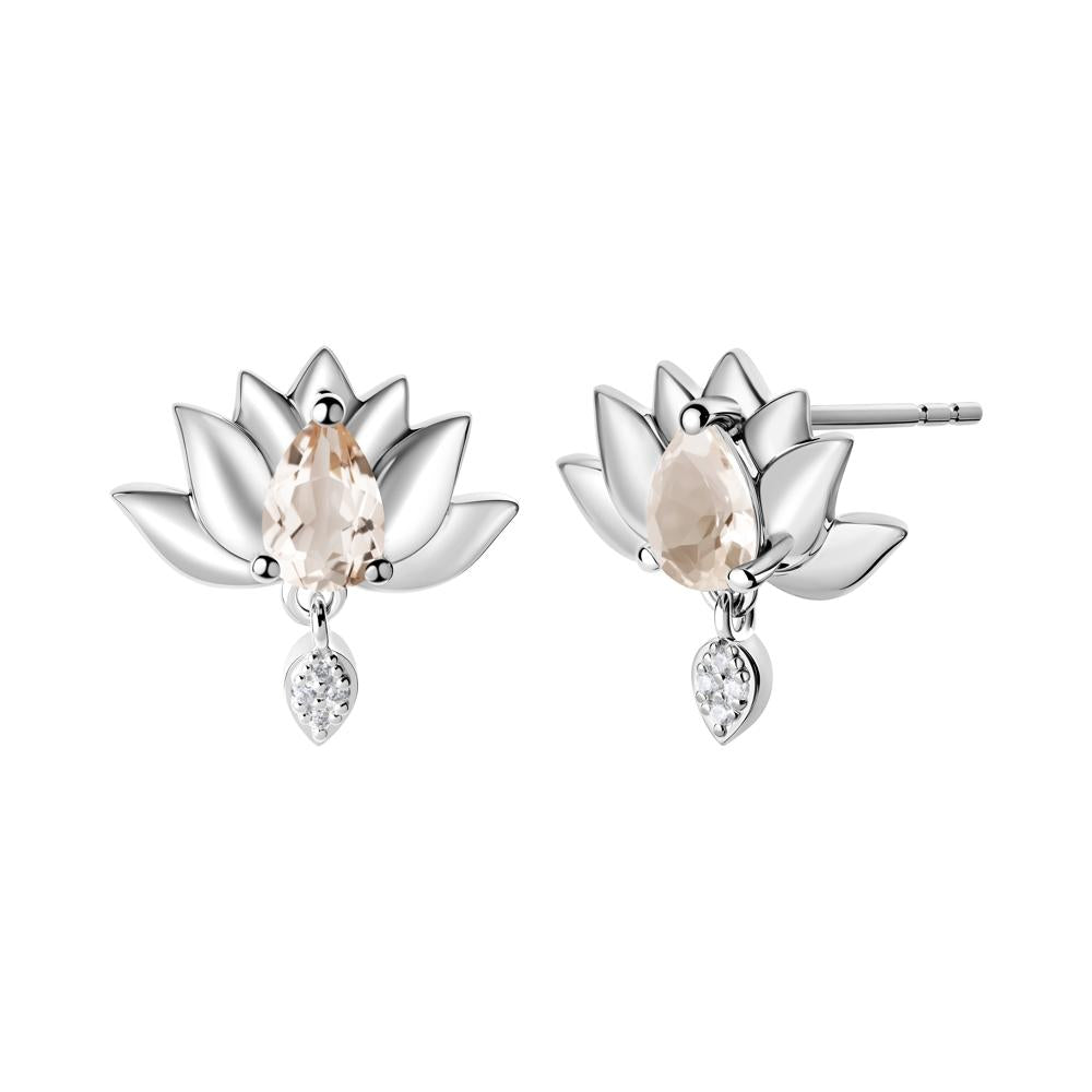 Tear Shaped Morganite Lotus Stud Earrings - LUO Jewelry #metal_sterling silver