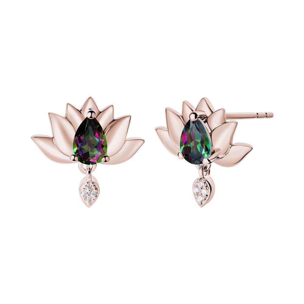 Tear Shaped Mystic Topaz Lotus Stud Earrings - LUO Jewelry #metal_14k rose gold