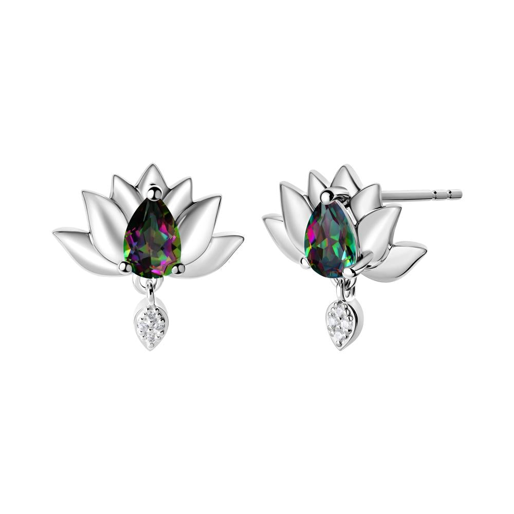 Tear Shaped Mystic Topaz Lotus Stud Earrings - LUO Jewelry #metal_sterling silver