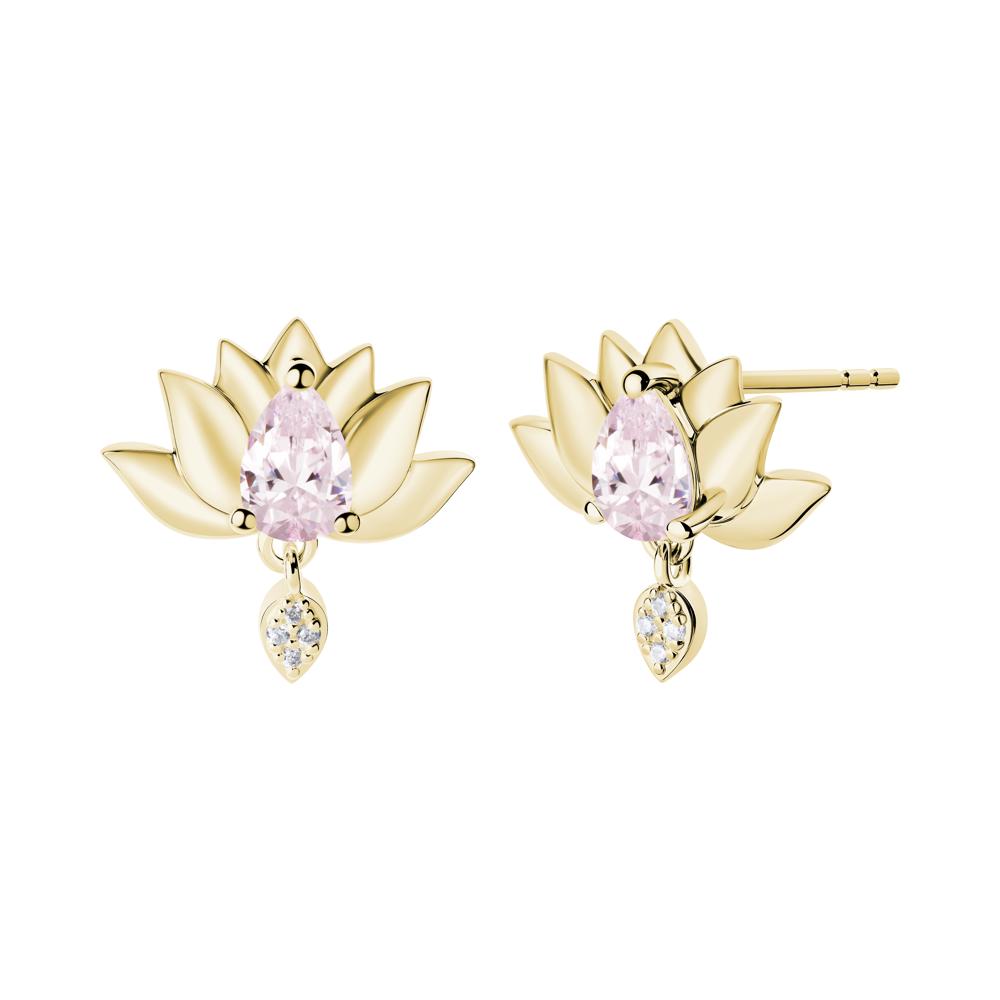 Tear Shaped Pink Cubic Zirconia Lotus Stud Earrings - LUO Jewelry #metal_18k yellow gold