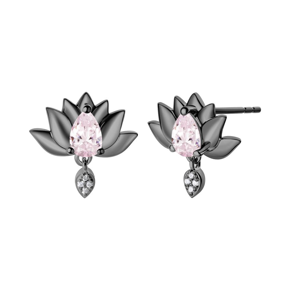 Tear Shaped Pink Cubic Zirconia Lotus Stud Earrings - LUO Jewelry #metal_black finish sterling silver