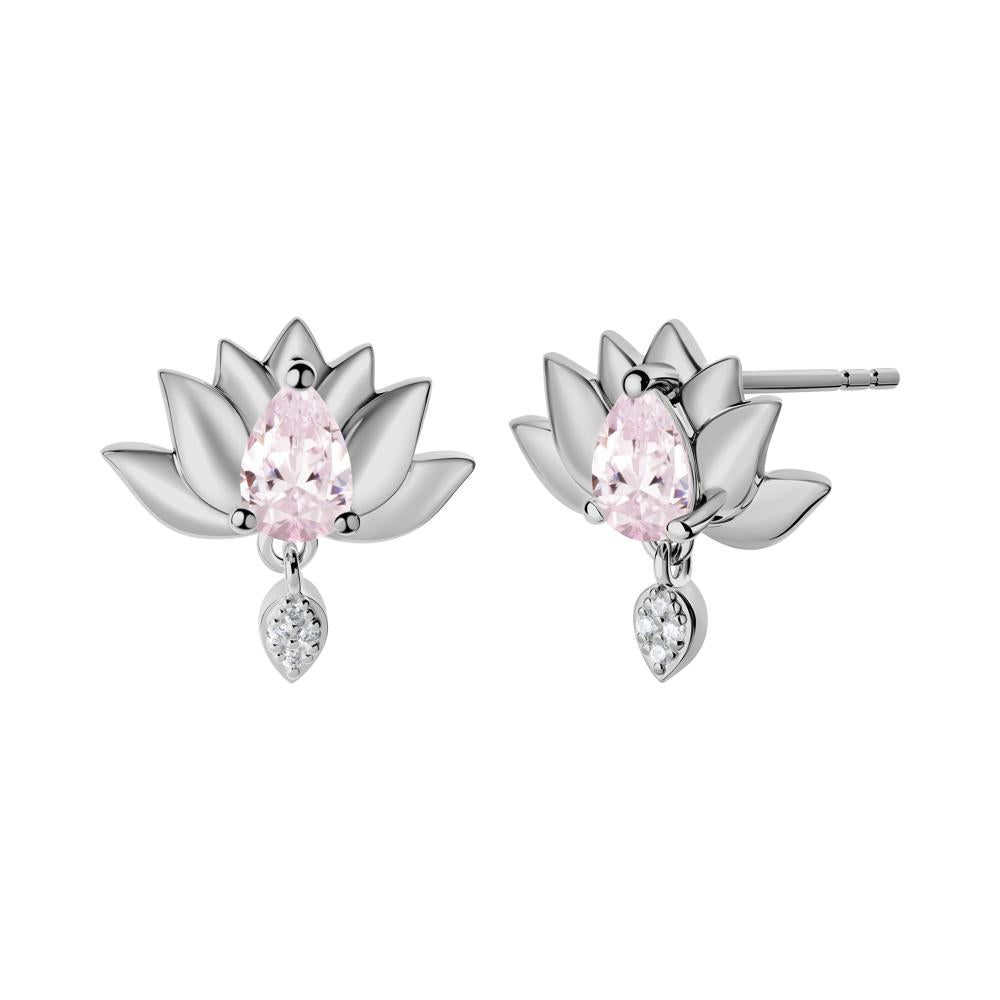 Tear Shaped Pink Cubic Zirconia Lotus Stud Earrings - LUO Jewelry #metal_platinum