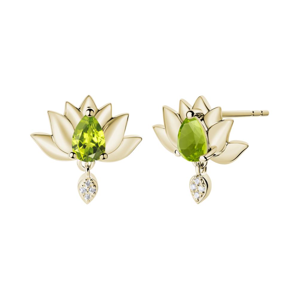 Tear Shaped Peridot Lotus Stud Earrings - LUO Jewelry #metal_14k yellow gold