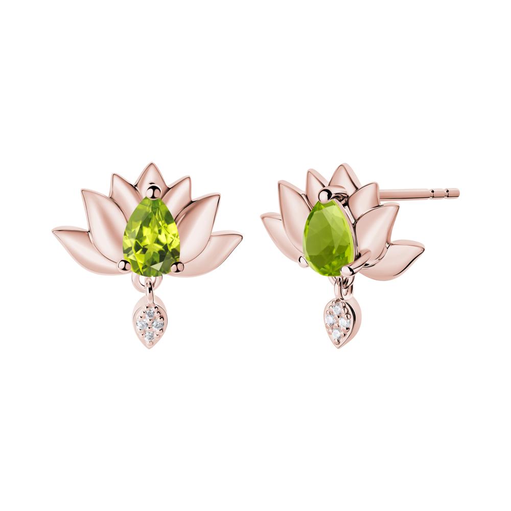 Tear Shaped Peridot Lotus Stud Earrings - LUO Jewelry #metal_18k rose gold