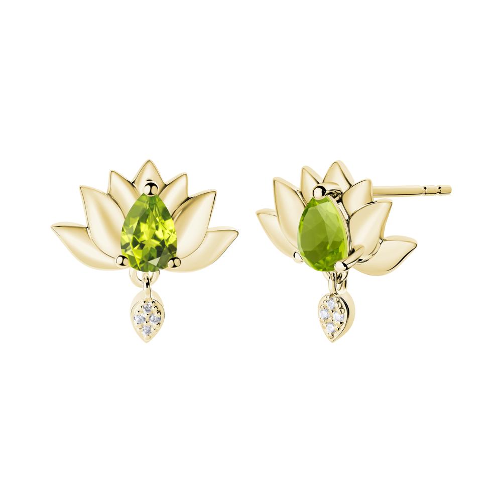 Tear Shaped Peridot Lotus Stud Earrings - LUO Jewelry #metal_18k yellow gold