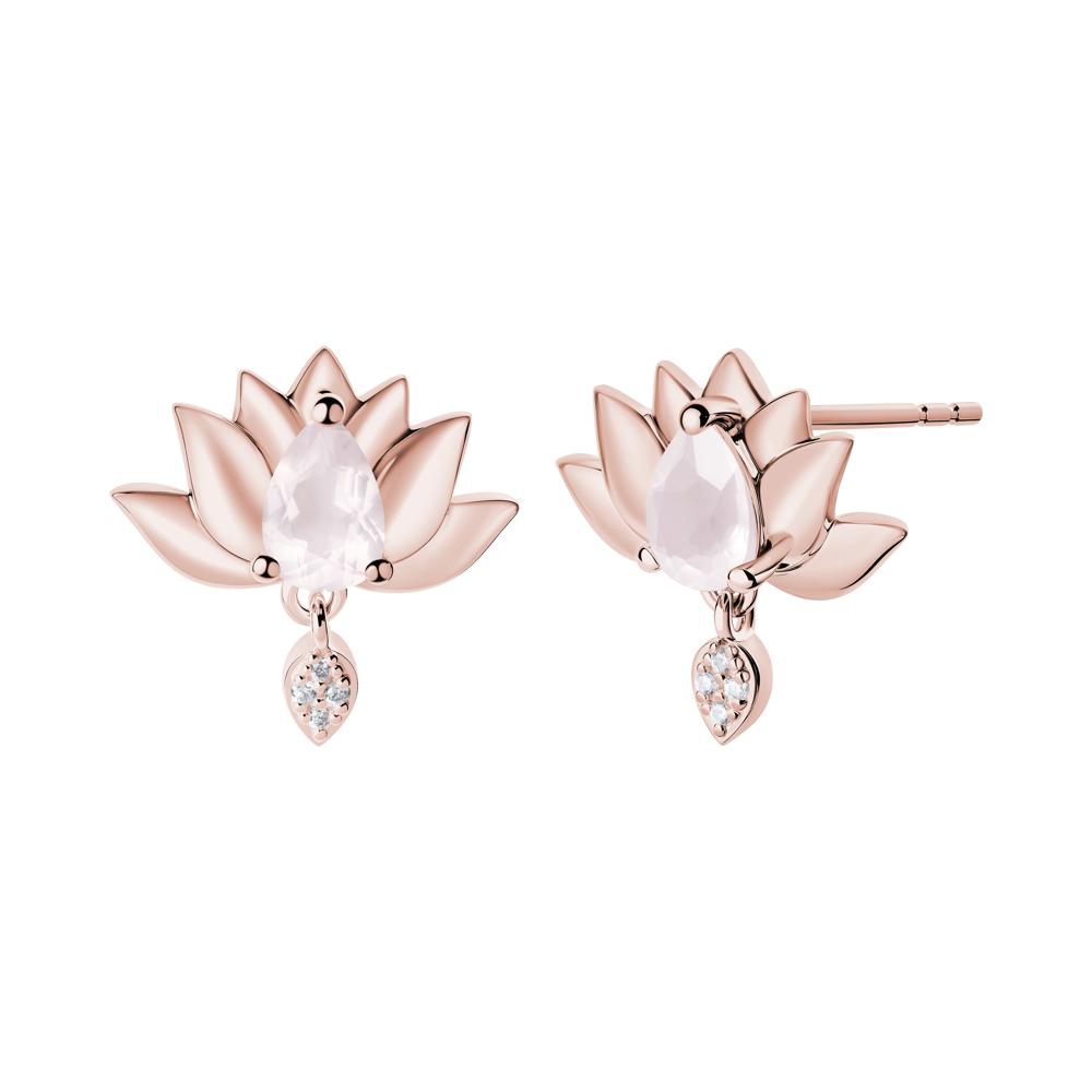 Tear Shaped Rose Quartz Lotus Stud Earrings - LUO Jewelry #metal_18k rose gold