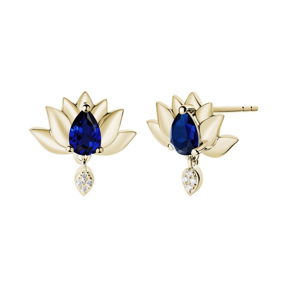 Pear Shaped Sapphire Lotus Flower Earrings - LUO Jewelry #metal_14k yellow gold