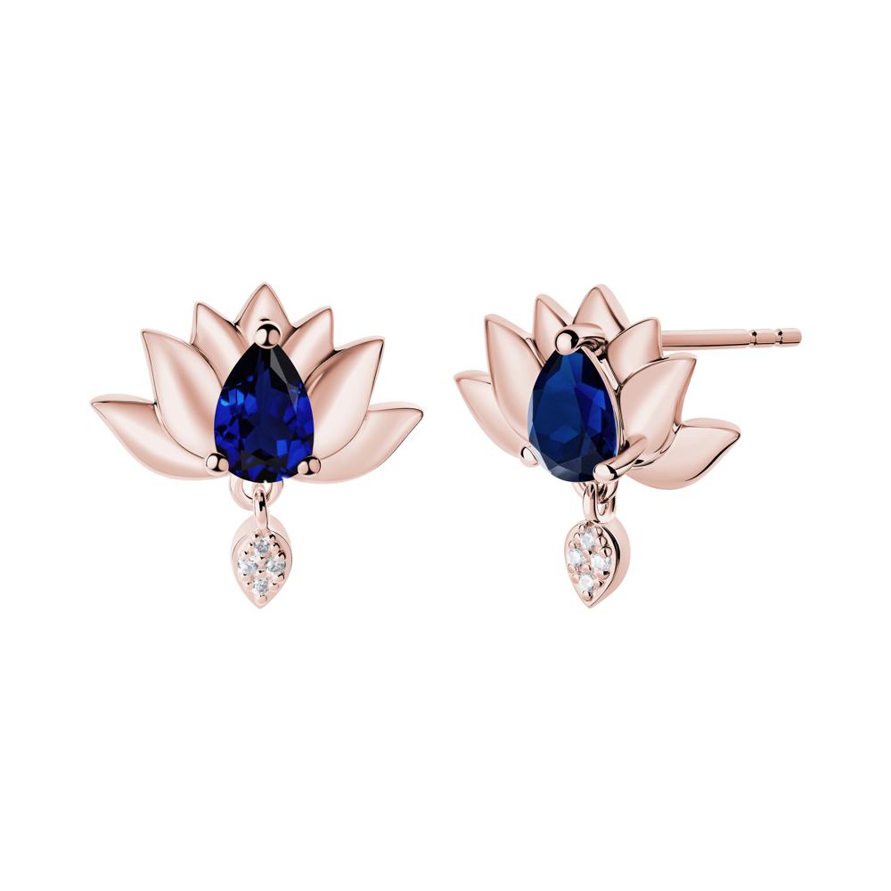 Pear Shaped Sapphire Lotus Flower Earrings - LUO Jewelry #metal_18k rose gold