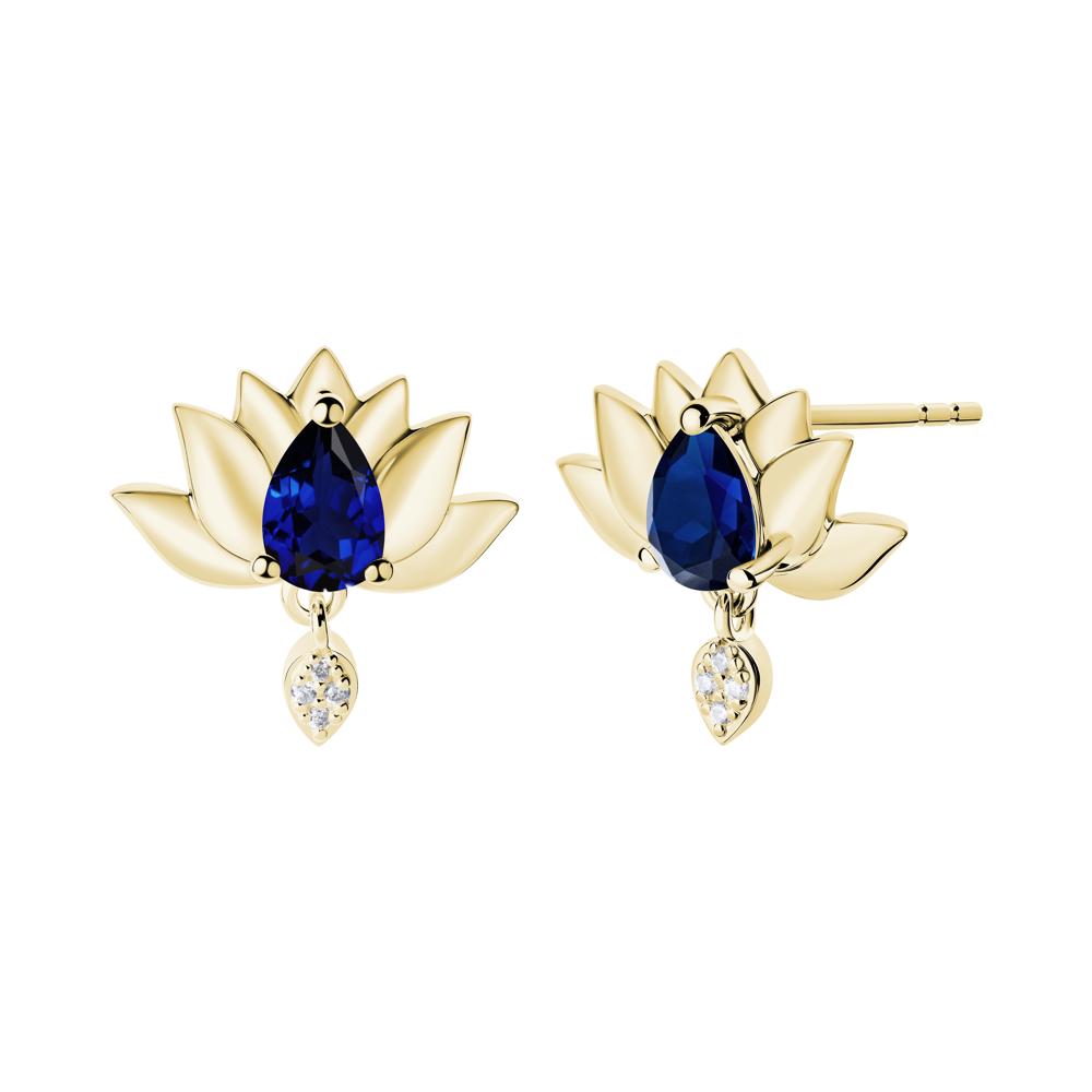 Pear Shaped Sapphire Lotus Flower Earrings - LUO Jewelry #metal_18k yellow gold
