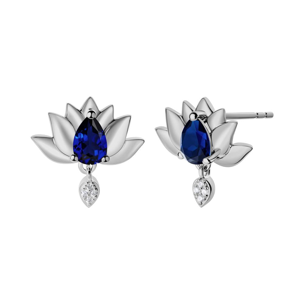 Pear Shaped Sapphire Lotus Flower Earrings - LUO Jewelry #metal_platinum