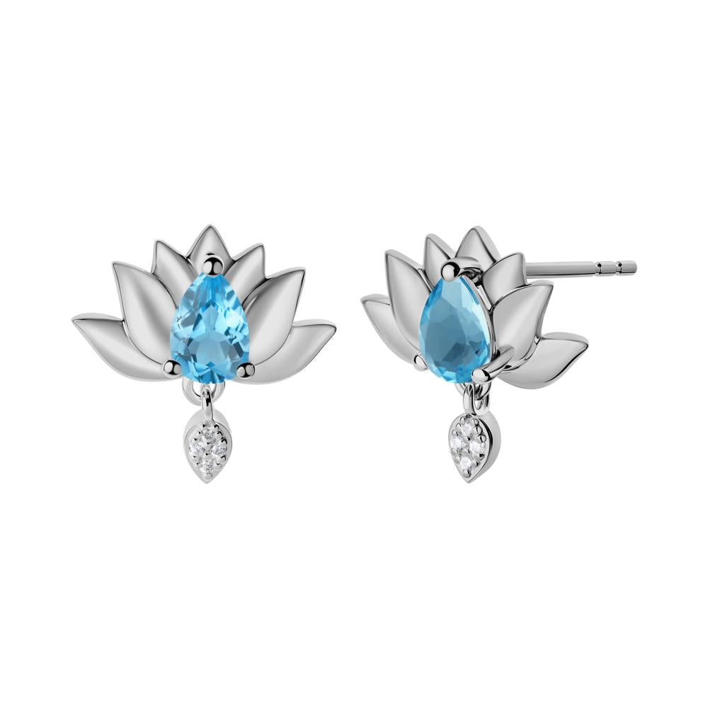 Pear Shaped Swiss Blue Topaz Lotus Flower Earrings - LUO Jewelry #metal_platinum