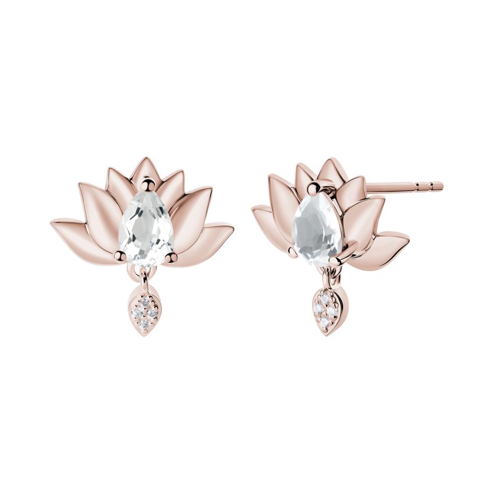 Pear Shaped White Topaz Lotus Flower Earrings - LUO Jewelry #metal_14k rose gold