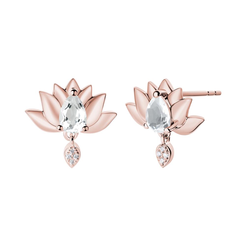 Pear Shaped White Topaz Lotus Flower Earrings - LUO Jewelry #metal_18k rose gold