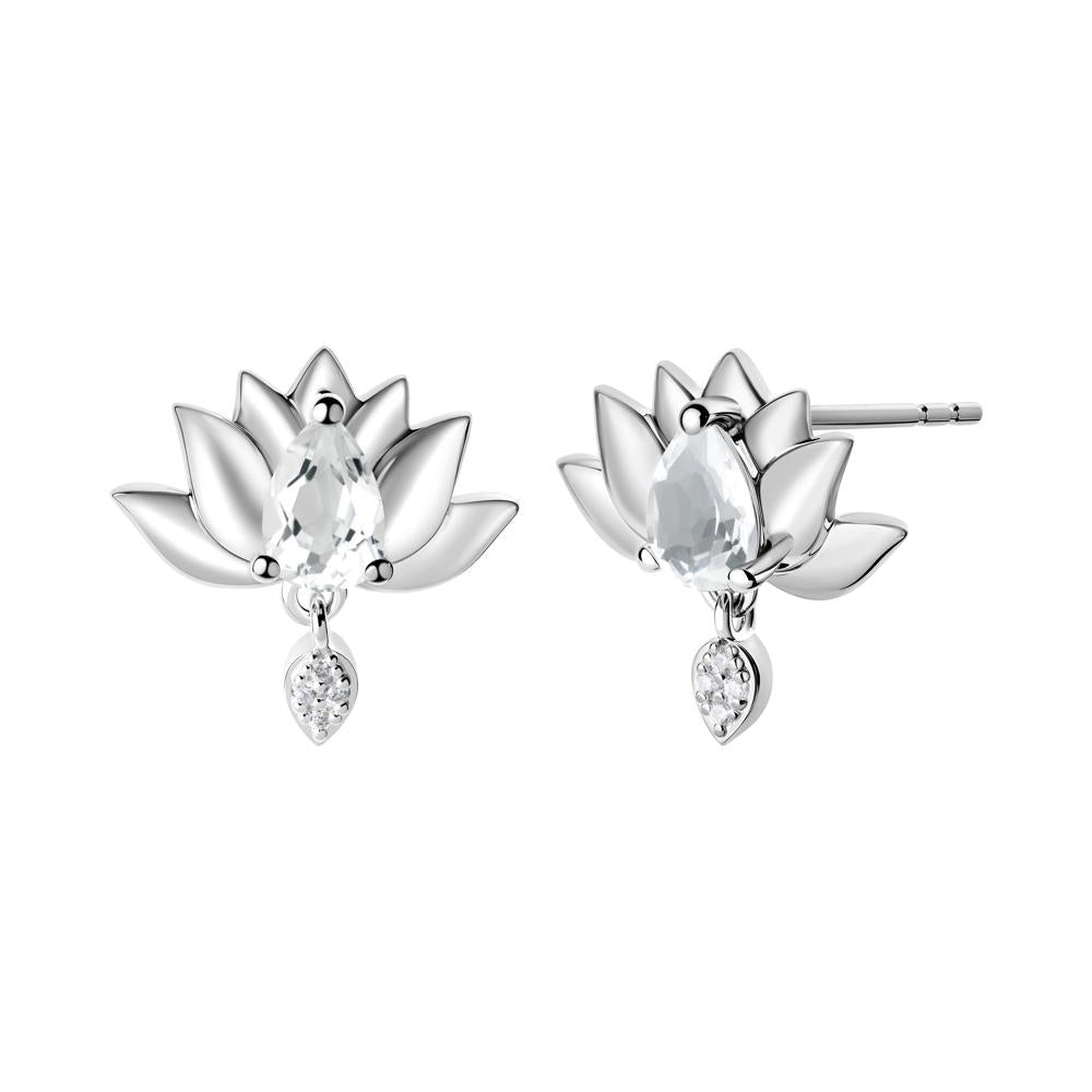 Pear Shaped White Topaz Lotus Flower Earrings - LUO Jewelry #metal_18k white gold