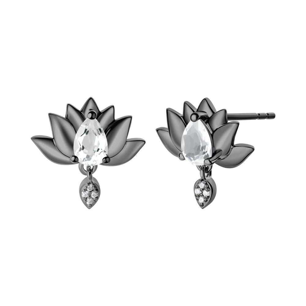 Pear Shaped White Topaz Lotus Flower Earrings - LUO Jewelry #metal_black finish sterling silver