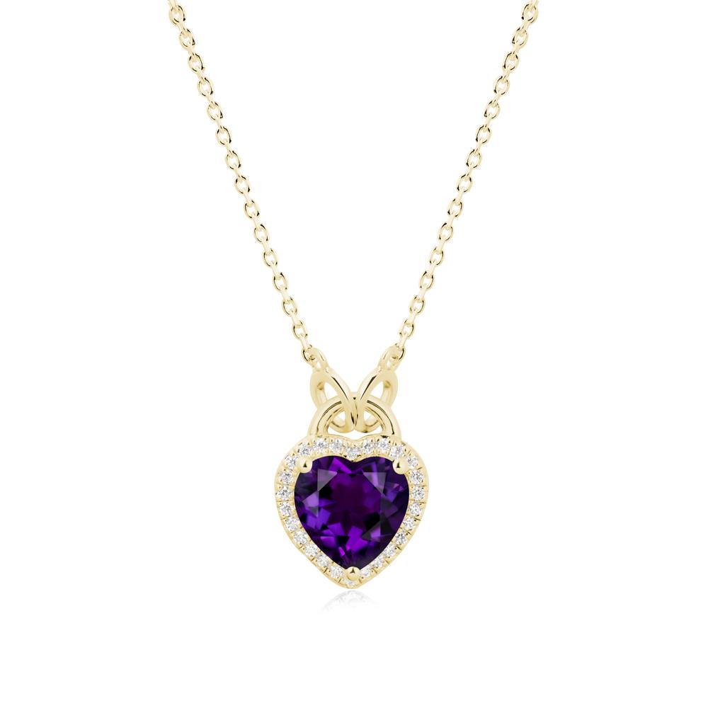 Heart Shaped Amethyst Halo Pendant Necklace - LUO Jewelry #metal_18k yellow gold